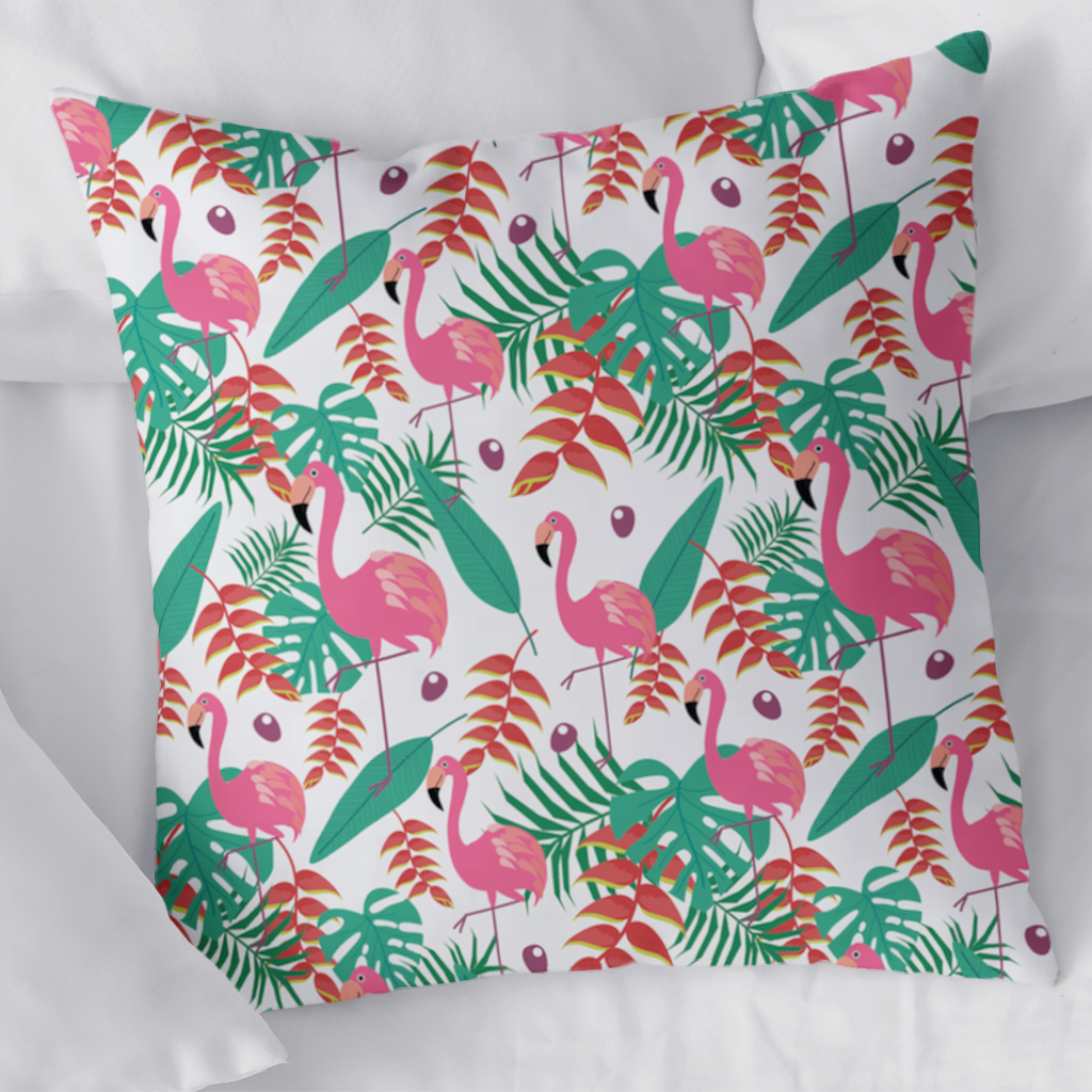 Pink Flamingo Tropical Leaves Decorative pillow cover