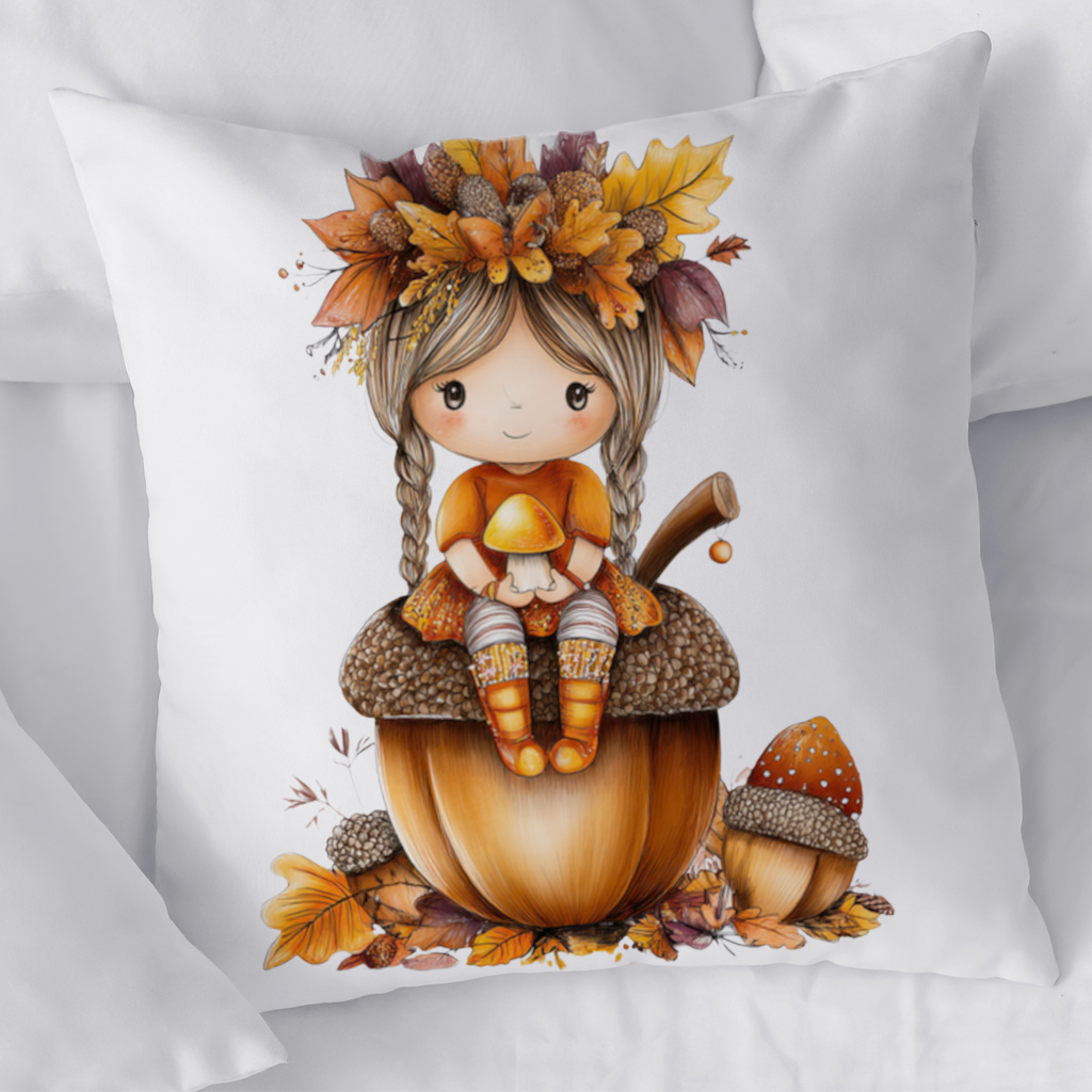 Autumn Acorn Mushroom Girl Decorative pillow cover
