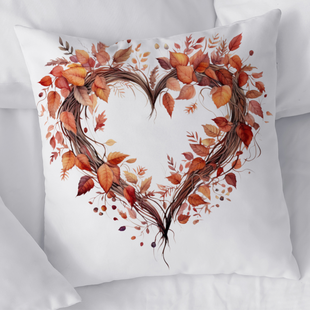 Autumn Leaves Heart Wreath Decorative pillow cover