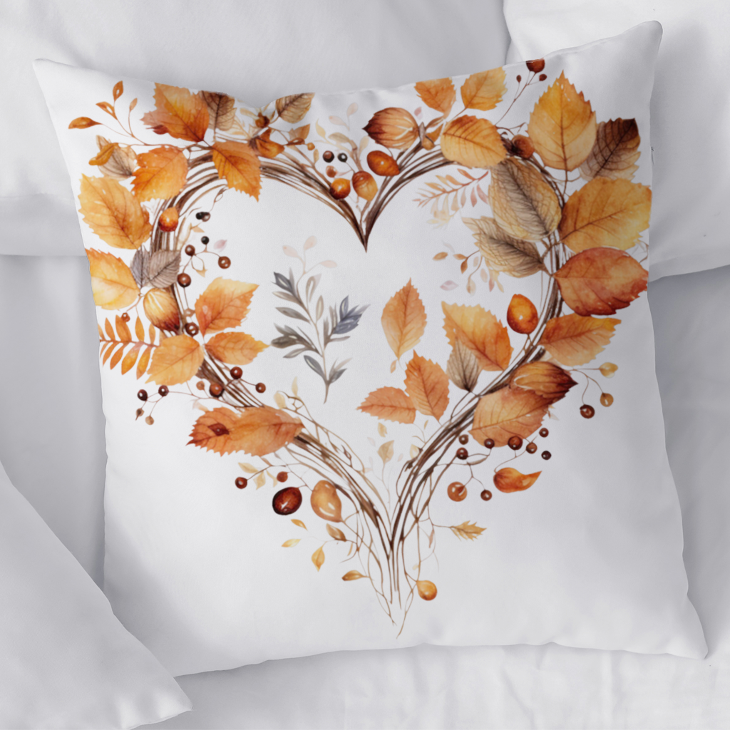 Orange Autumn Leaves Heart Decorative pillow cover