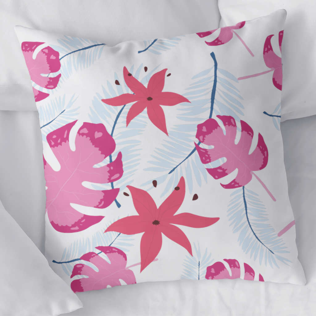 Pink Monstera and Tropical Lily Decorative pillow cover