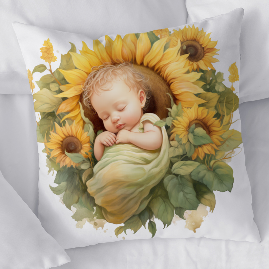 Sleeping Baby in Sunflower Decorative pillow cover