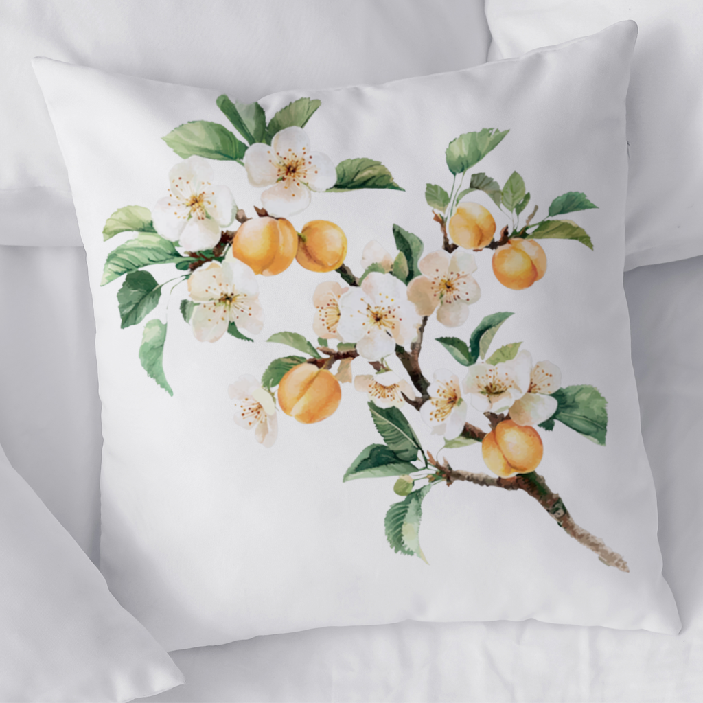 Watercolor Apricot Blossom Branch Decorative pillow cover