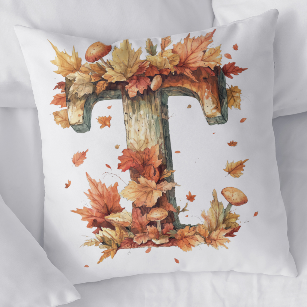 Autumn Leaf Wooden Letter T Decorative pillow cover