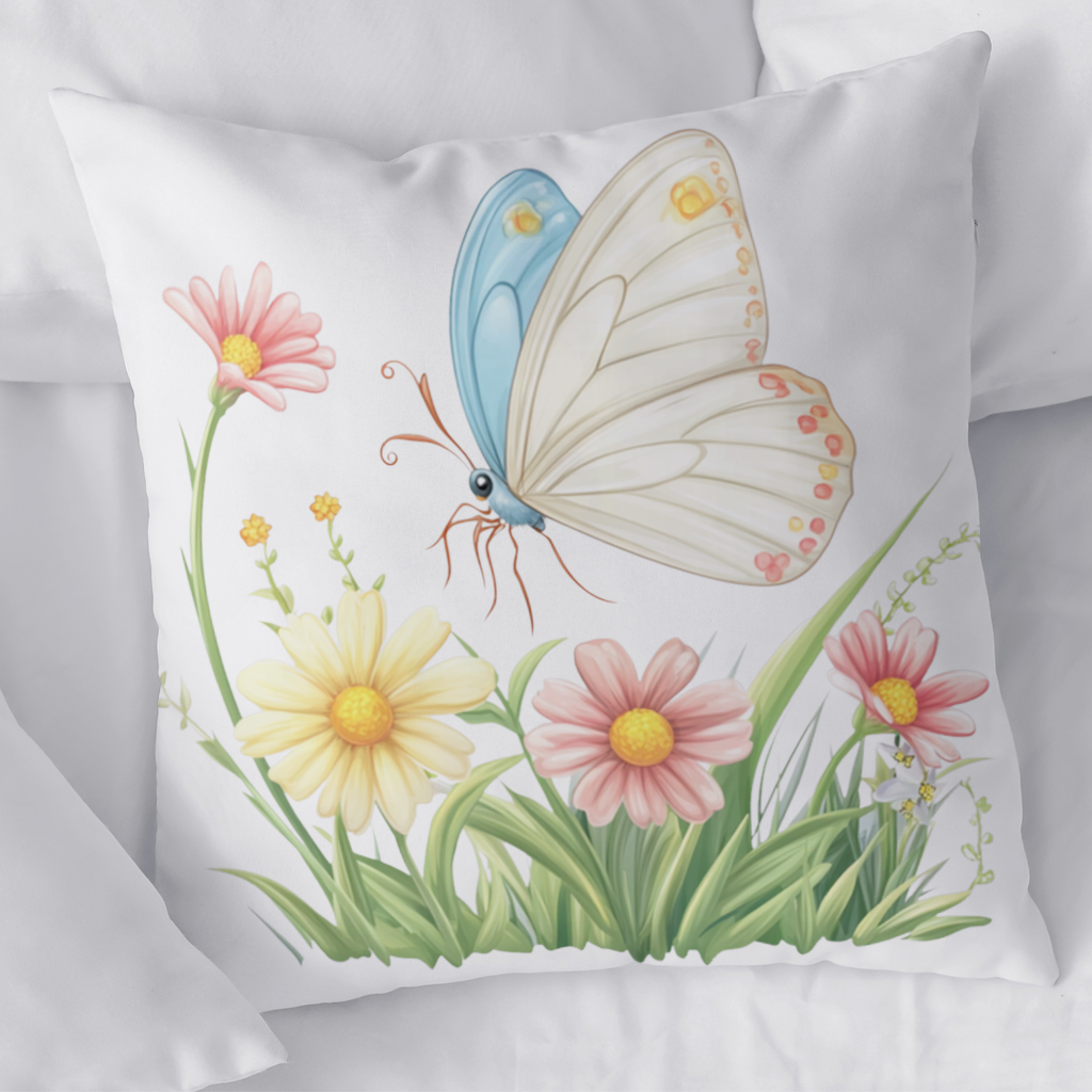 Whimsical Pastel Butterfly and Wildflowers