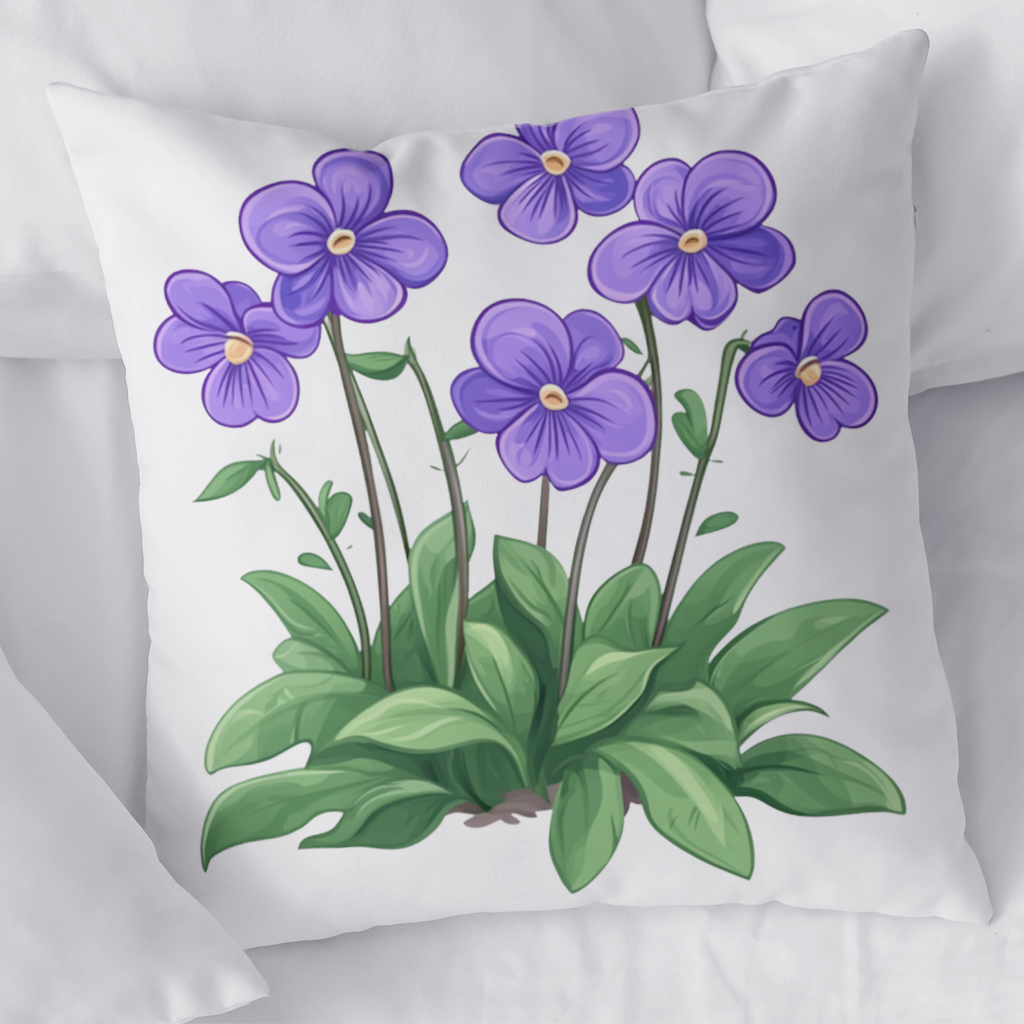 Kır Çiçekleri Mor Menekşeler Dekoratif Kırlent Kılıfı