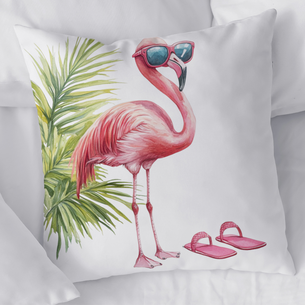 Pink Flamingo with Sunglasses Decorative pillow cover