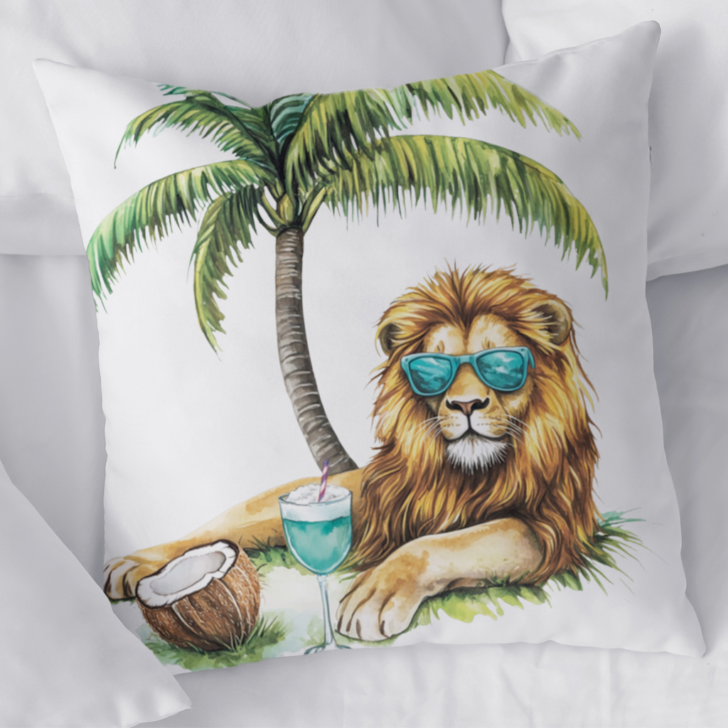 Summer Vibe Lion Under Palm Tree Decorative pillow cover