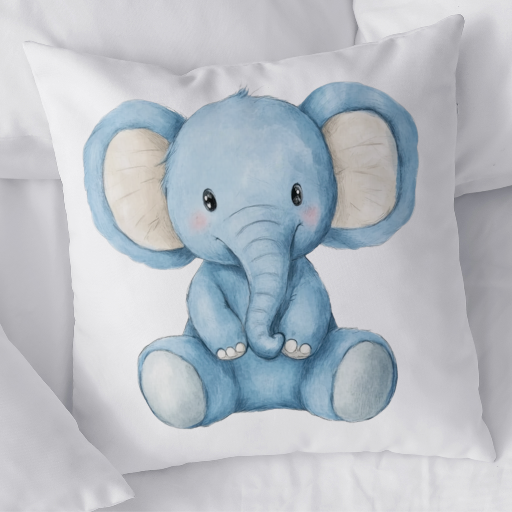 Mavi Suluboya Bebek Fil Dekoratif Kırlent Kılıfı