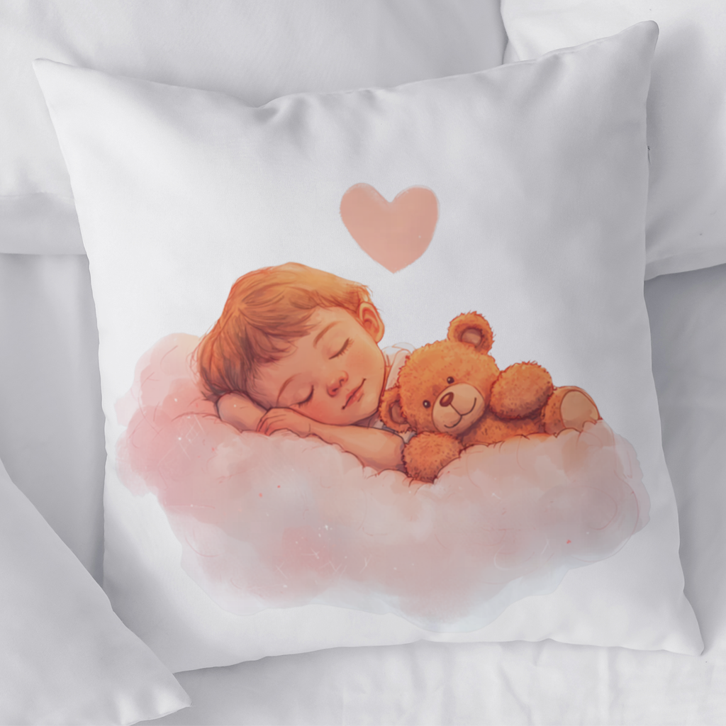 Sleeping Baby on Cloud with Teddy Bear Decorative pillow cover