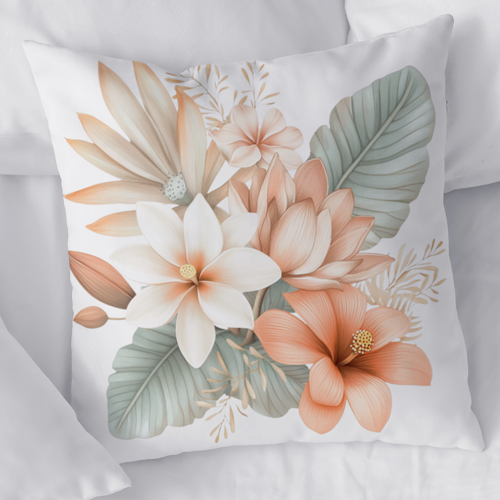 Soft Peach Tropical Floral Bouquet Decorative pillow cover