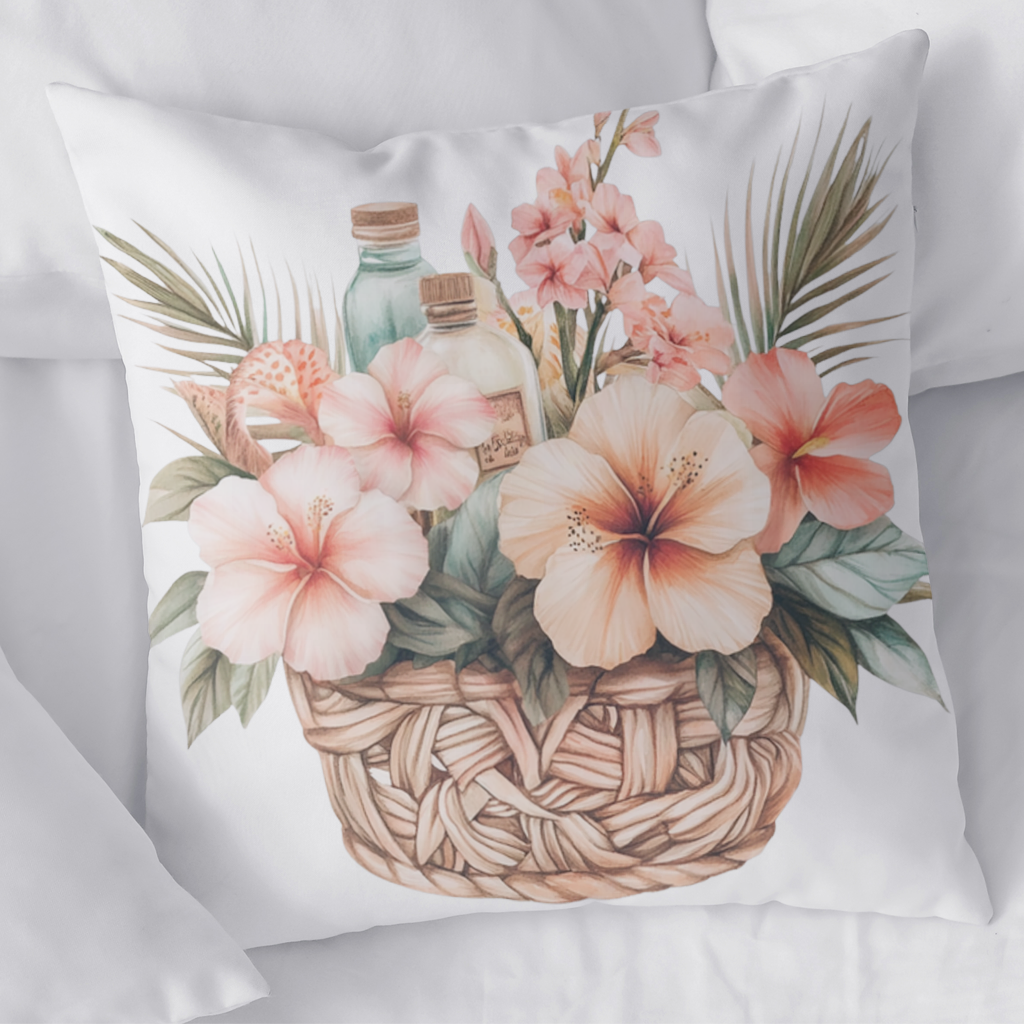 Tropical Hibiscus Flower Woven Basket 