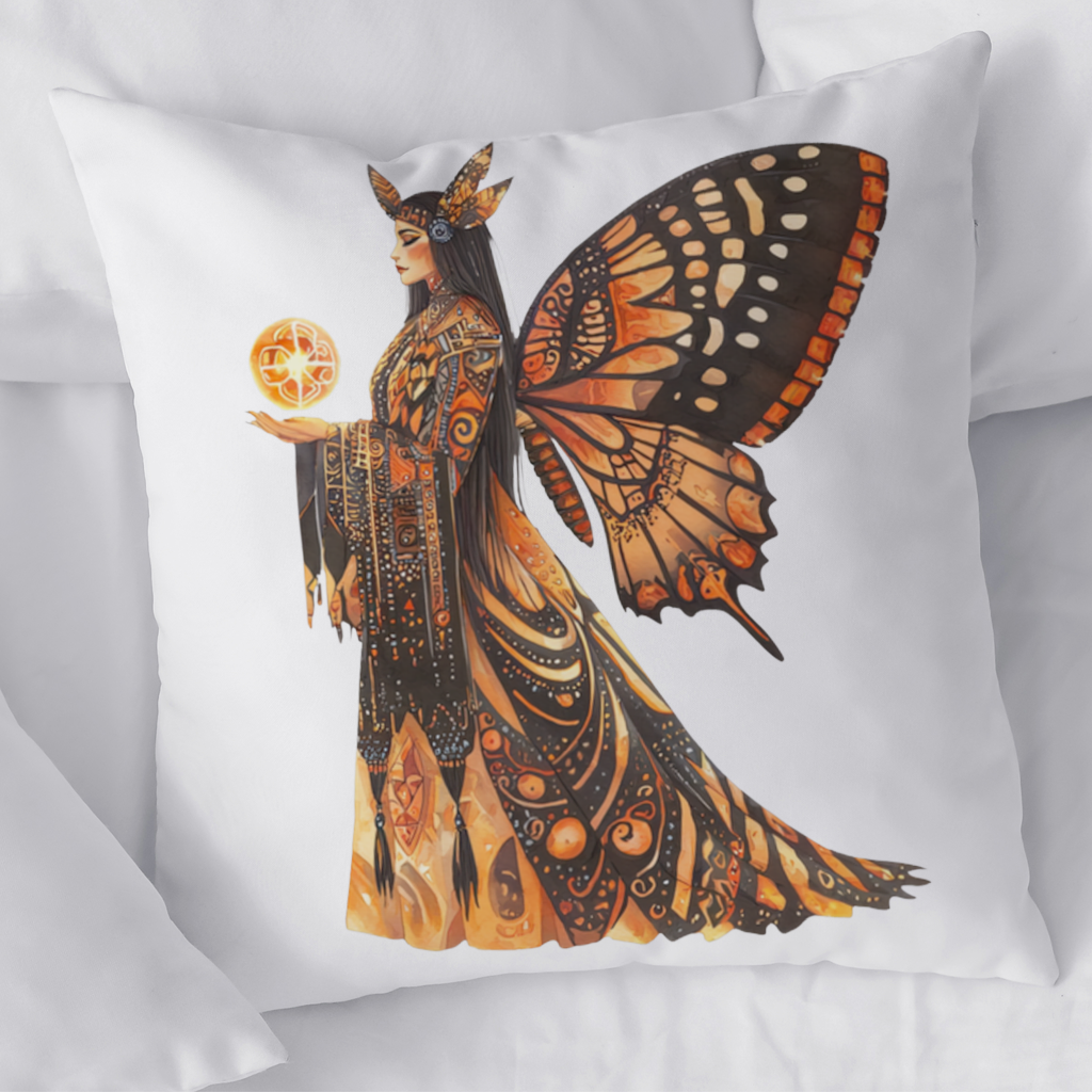 Monarch Kelebek Kanatlı Tanrıça Dekoratif Kırlent Kılıfı