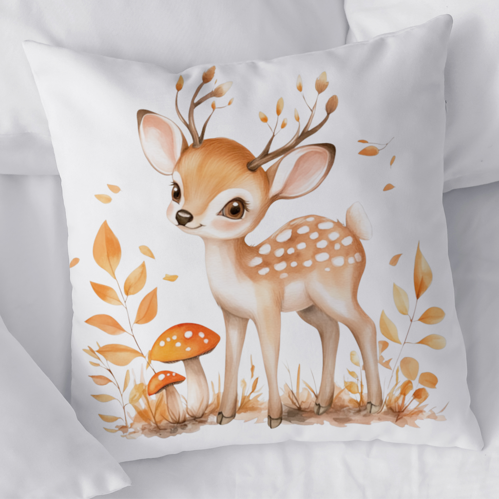 Masalsı Sonbahar Yavru Geyiği Dekoratif Kırlent Kılıfı