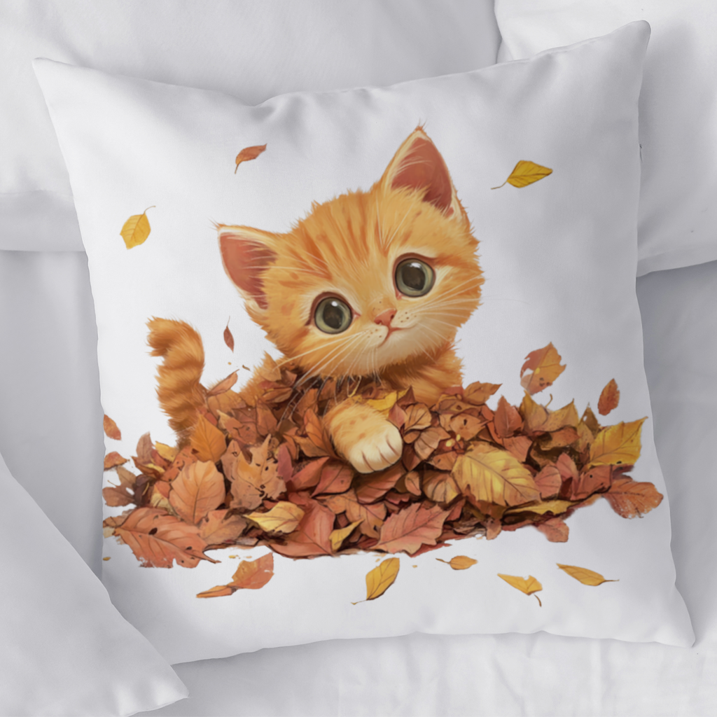 Ginger Kitten in Autumn Leaves 