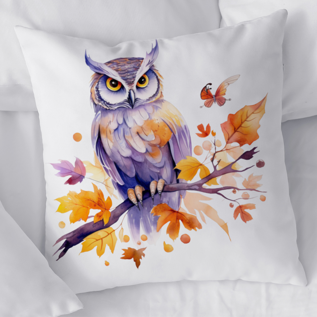 Whimsical Autumn Owl and Butterfly Decorative pillow cover