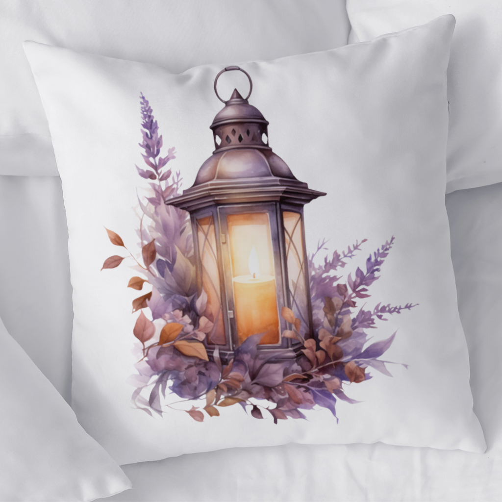 Cottagecore Lavender and Leaves Lantern Decorative pillow cover