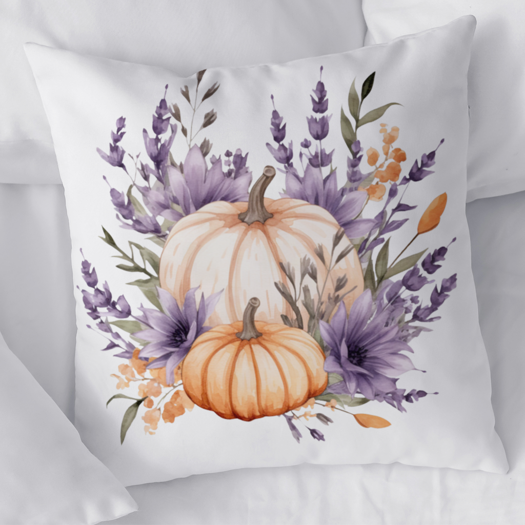 Lavender and Pumpkin Autumn Bouquet Decorative pillow cover