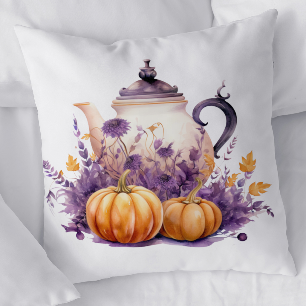 Vintage Purple Floral Pumpkin Teapot Decorative pillow cover