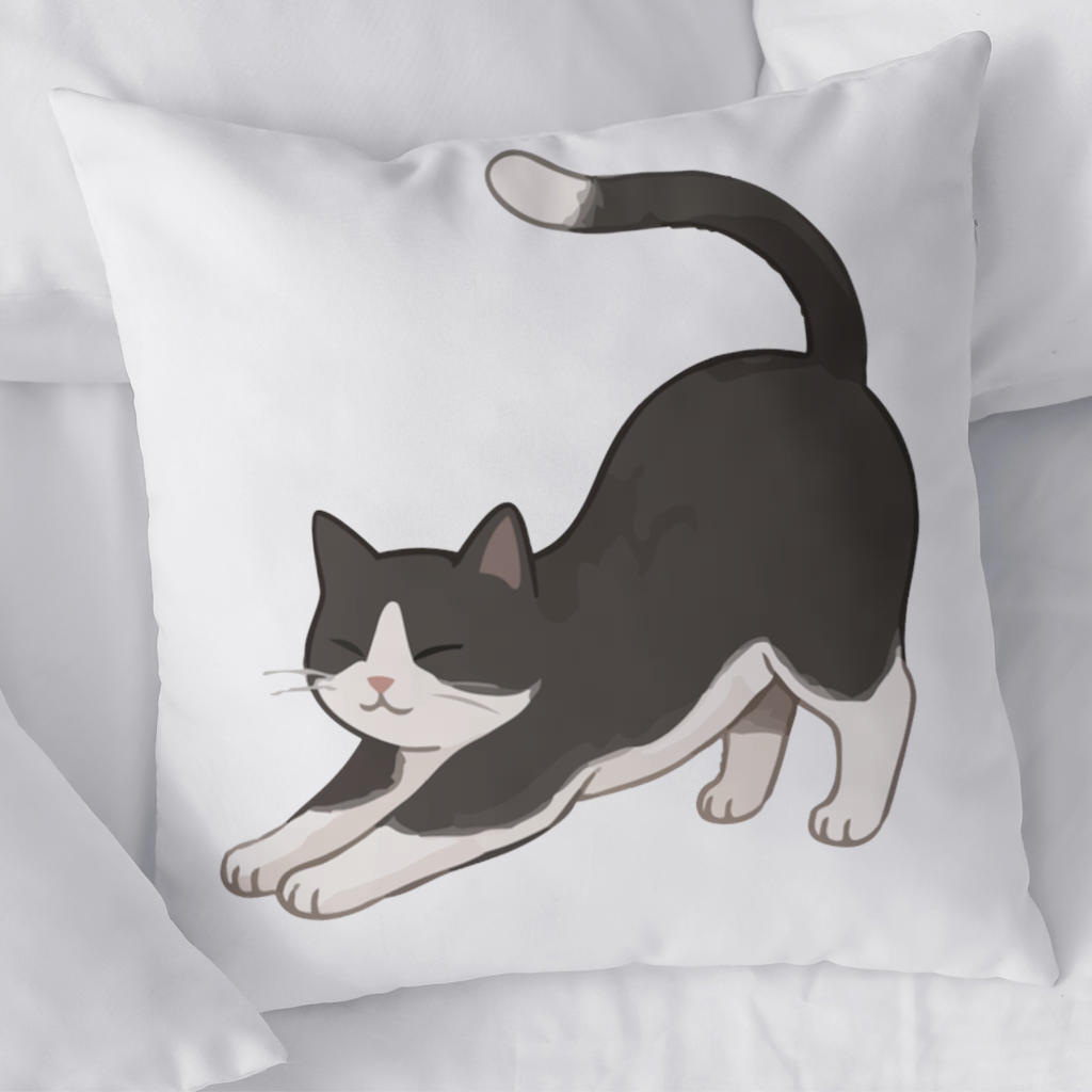 Stretching Tuxedo Cat Decorative pillow cover