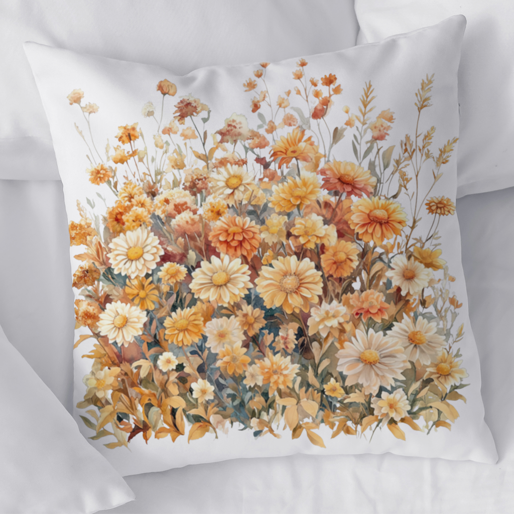 Watercolor Orange Wildflowers Decorative pillow cover
