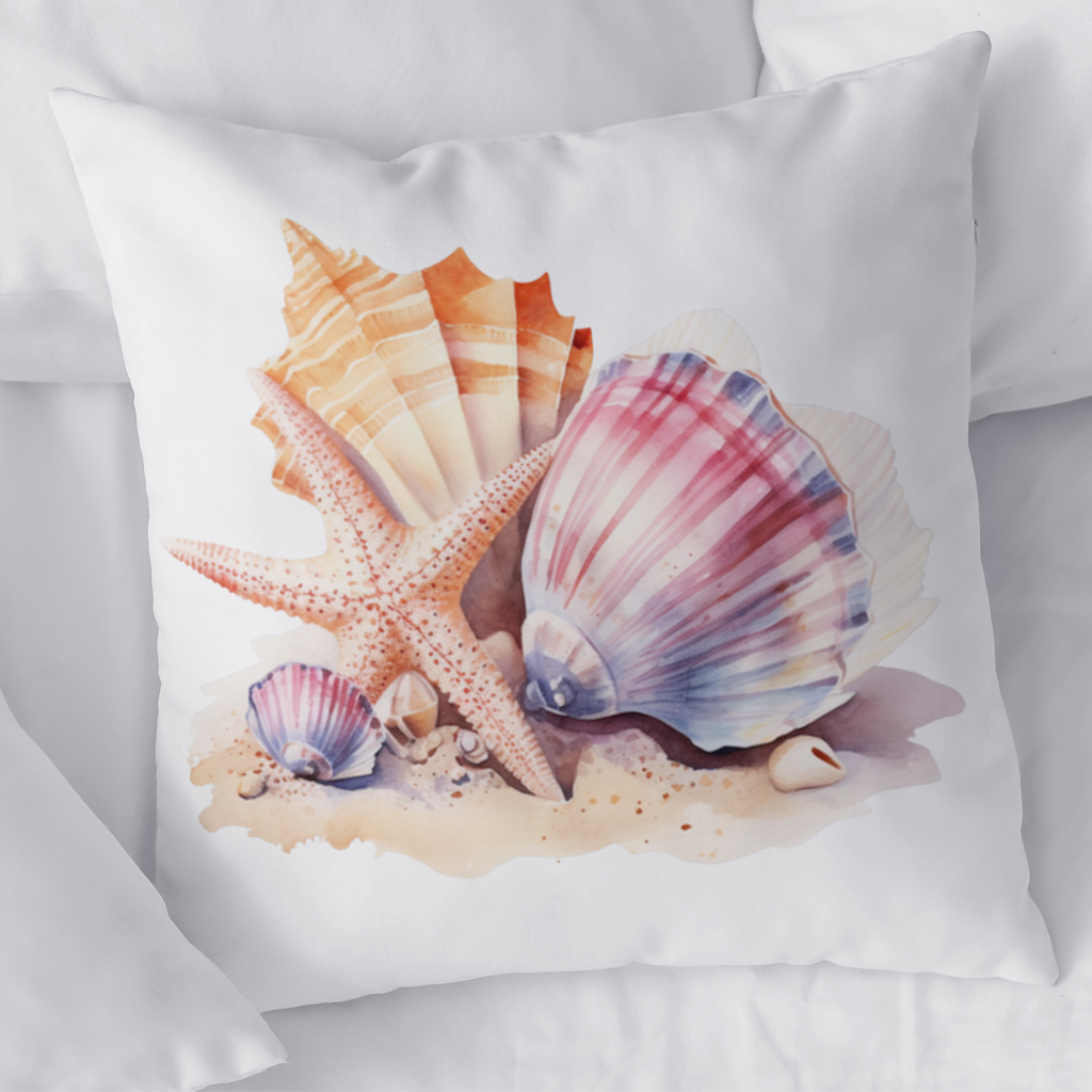 Watercolor Coastal Seashells Decorative pillow cover