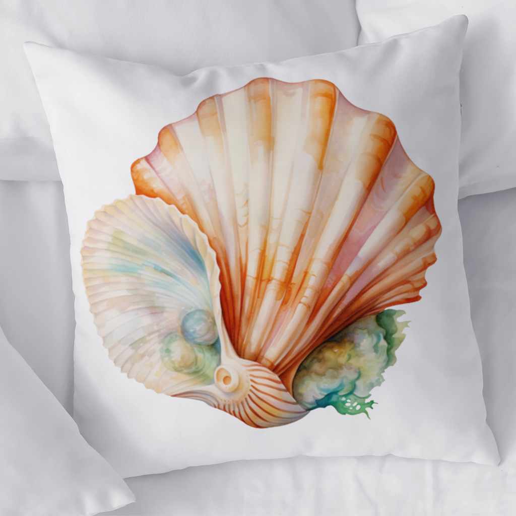 Iridescent Pearls in Orange Scallop Seashell 