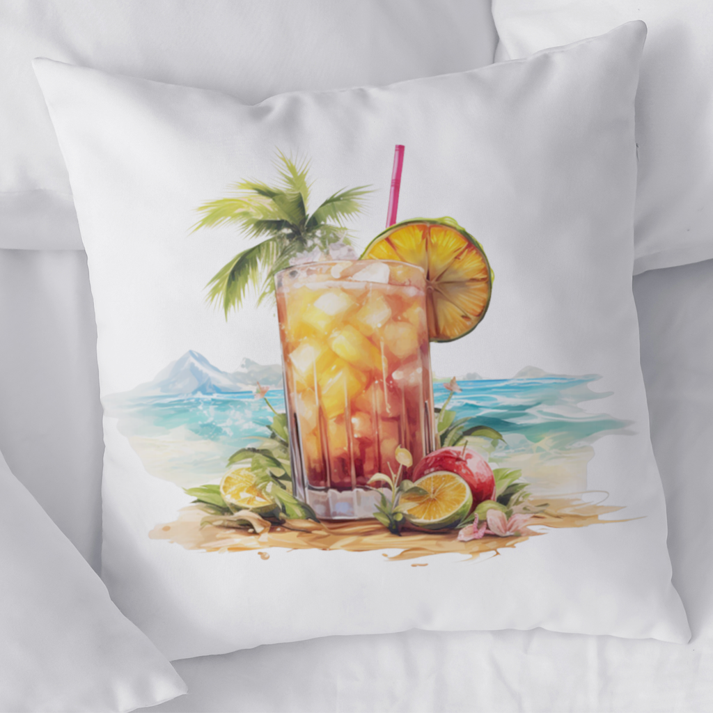 Tropical Island Beach Cocktail with Fruit Decorative pillow cover