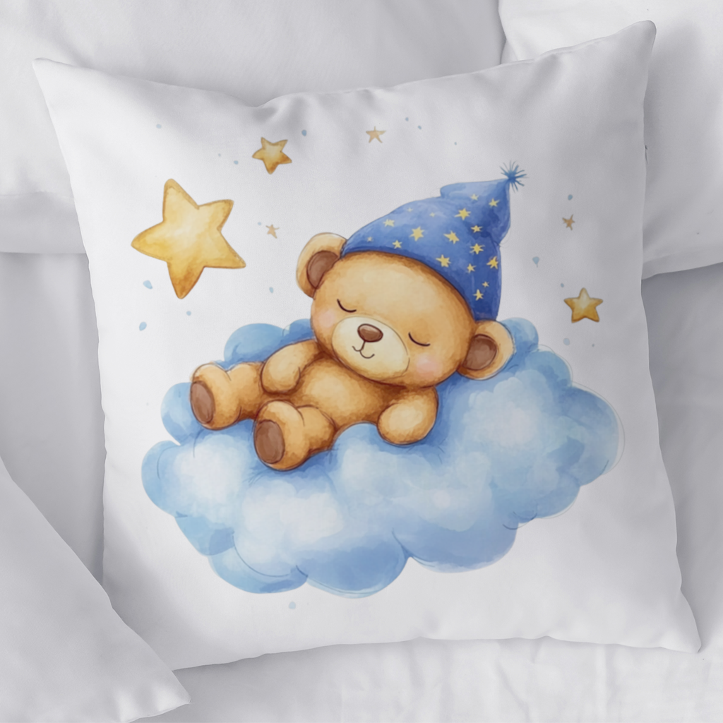Sleeping Teddy Bear on a Cloud Decorative pillow cover