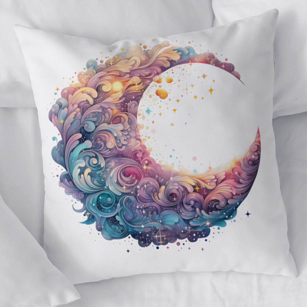 Colorful Swirled Celestial Moon Decorative pillow cover