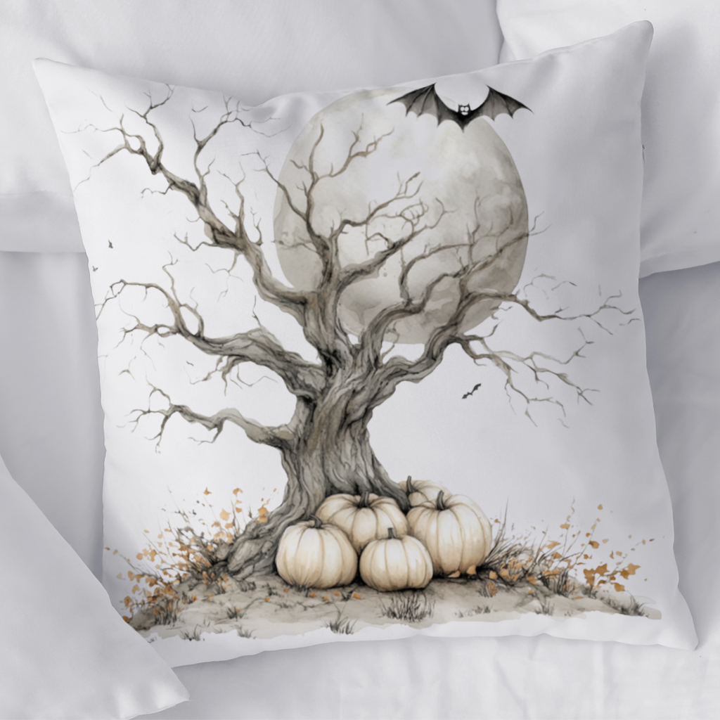 Spooky Tree with White Pumpkins Moon 