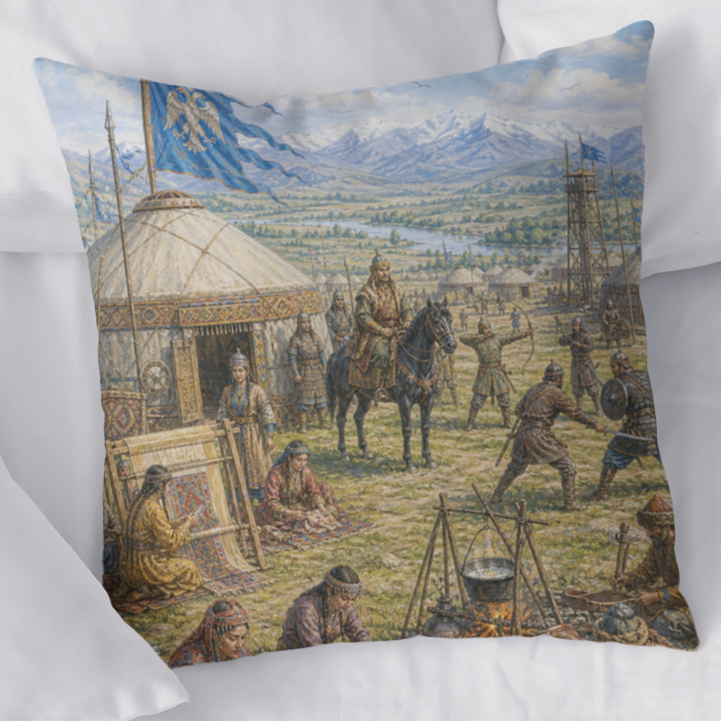 Ancient Steppe Heritage Historic Turkish Camp Scene Art Decorative pillow cover