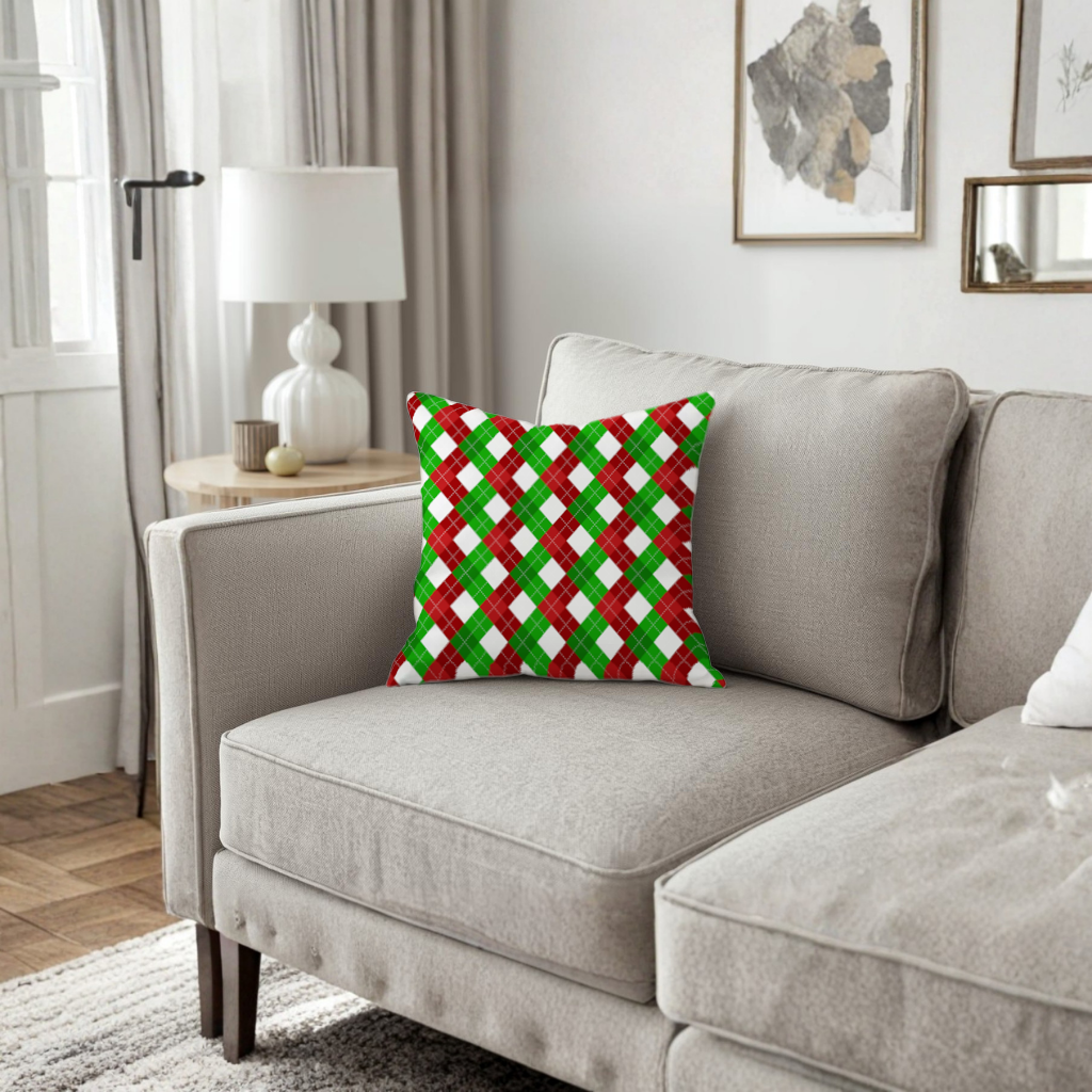 Red Green Argyle Plaid Background Pattern Decorative pillow cover