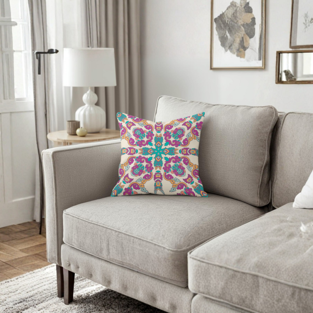 Colorful Oriental Symmetrical Mandala Pattern Decorative pillow cover