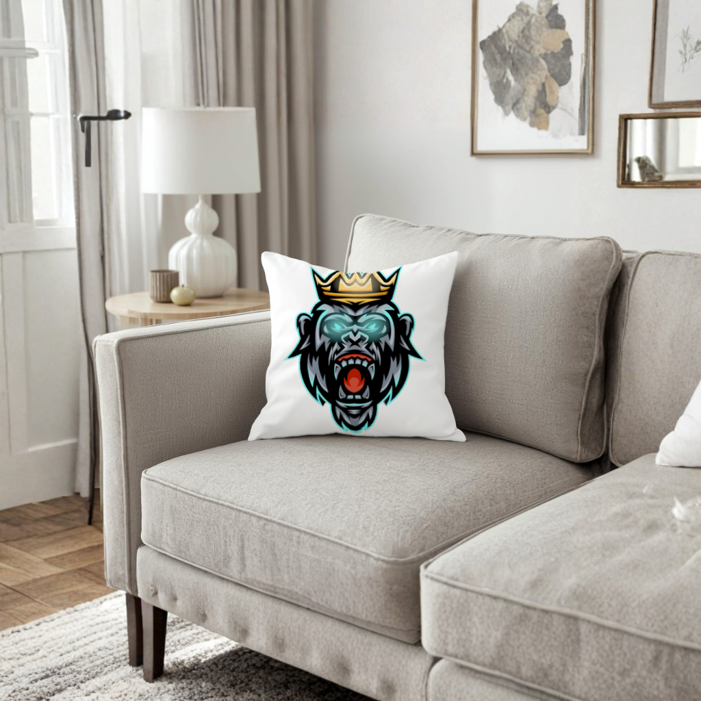 Angry Gorilla King with Crown Graphic - Neon Mascot Design Decorative pillow cover