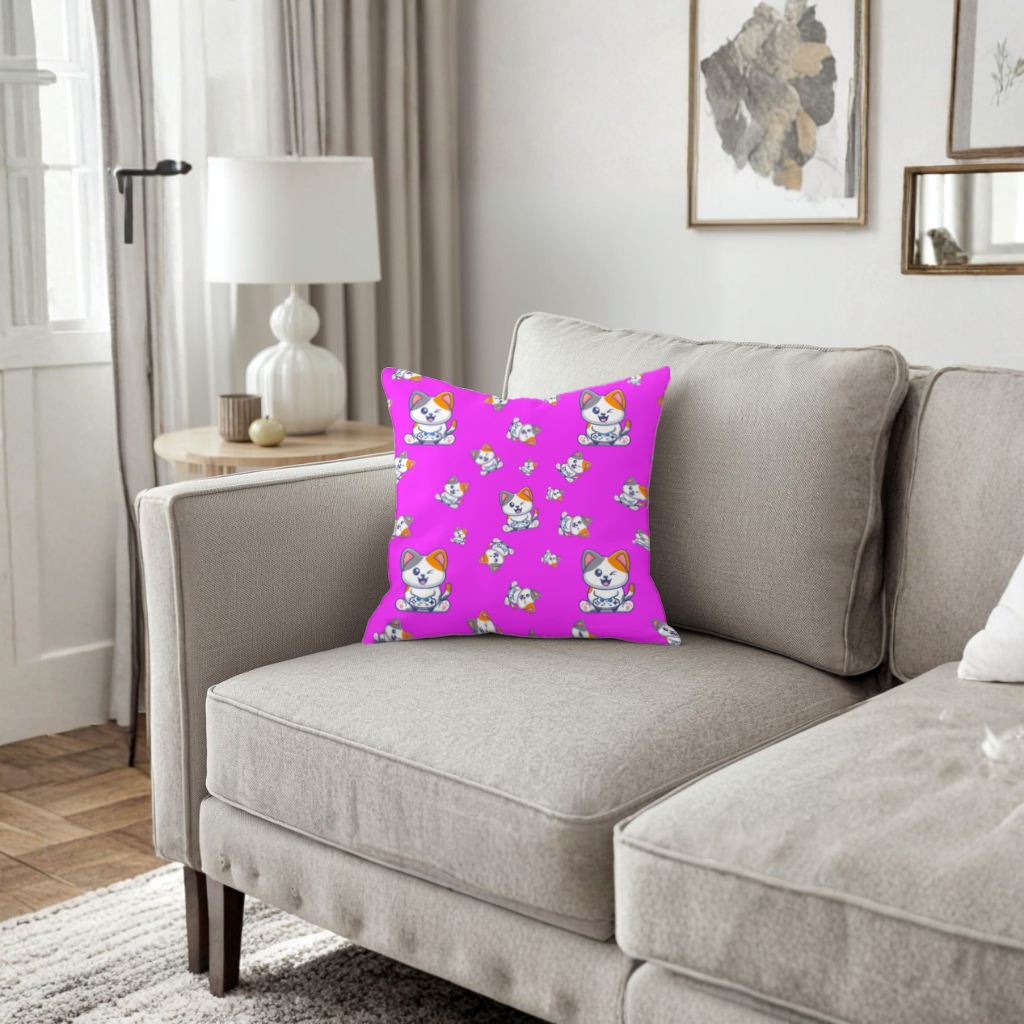 Cute Cartoon Cat Pattern on Pink Background Decorative pillow cover