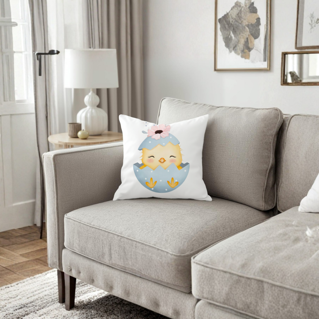 Cute Chick in Egg with Floral Hat Decorative pillow cover