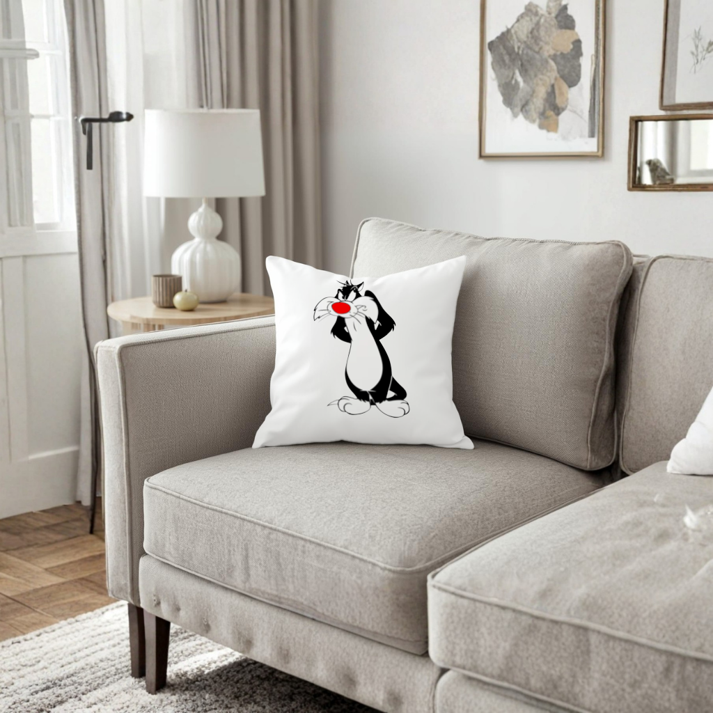 Funny Cartoon Cat Illustration Decorative pillow cover