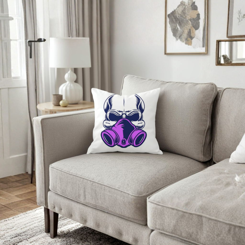 Skull with Gas Mask Illustration Modern and Edgy Design Decorative pillow cover