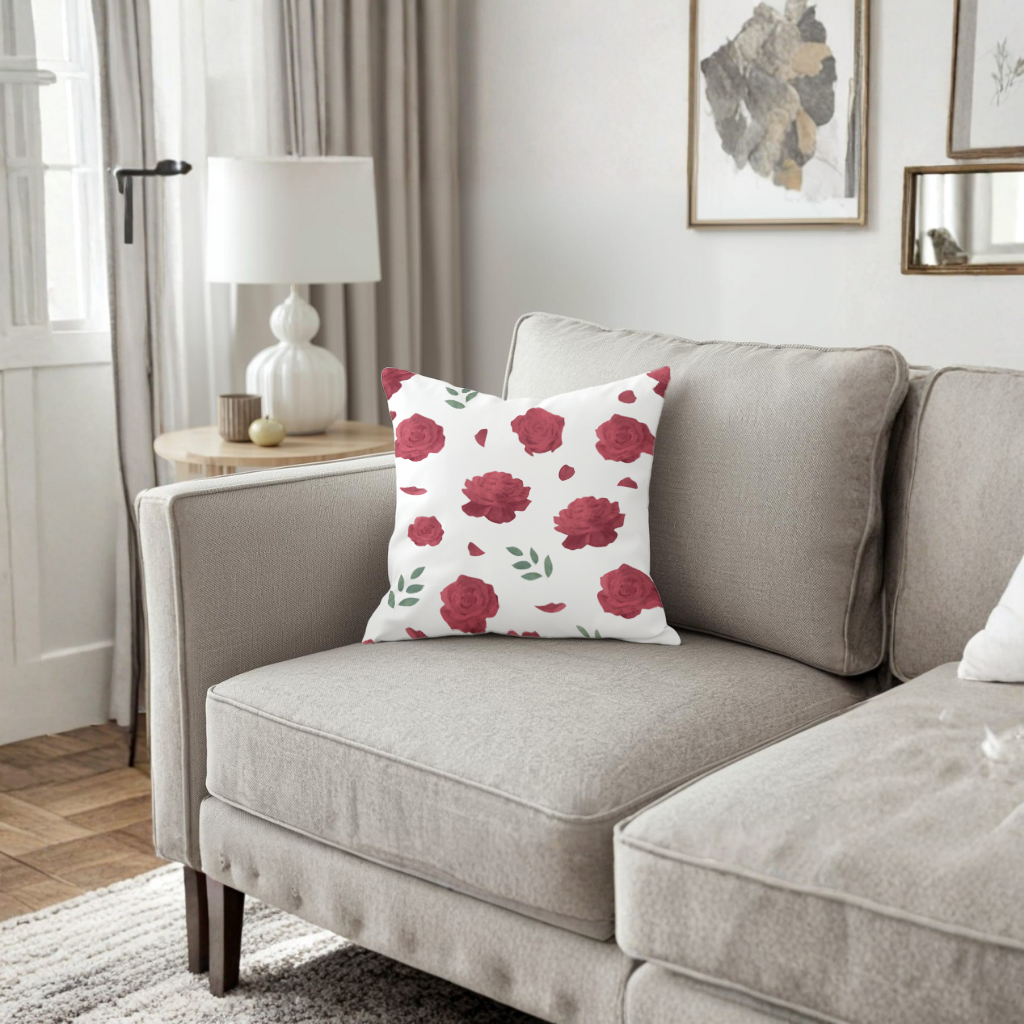 Red Rose and Leaf Romantic Seamless Pattern Decorative pillow cover