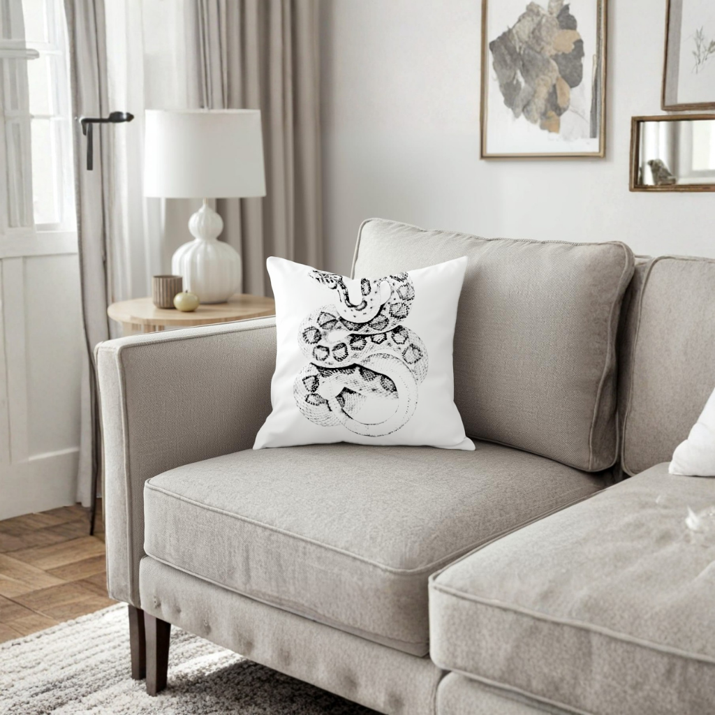 Detailed Vintage Rattlesnake Illustration Decorative pillow cover