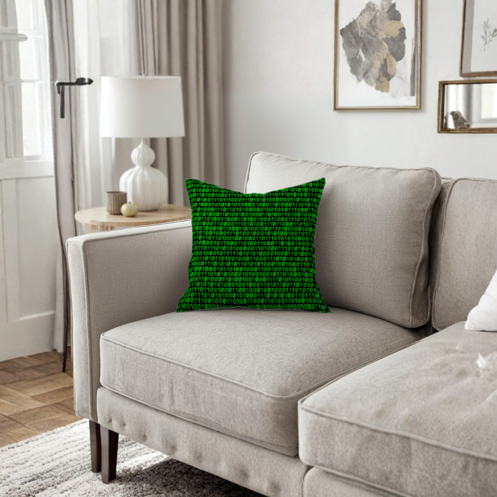 Matrix Stili Dijital İkili Kod Arka Planı Dekoratif Kırlent Kılıfı