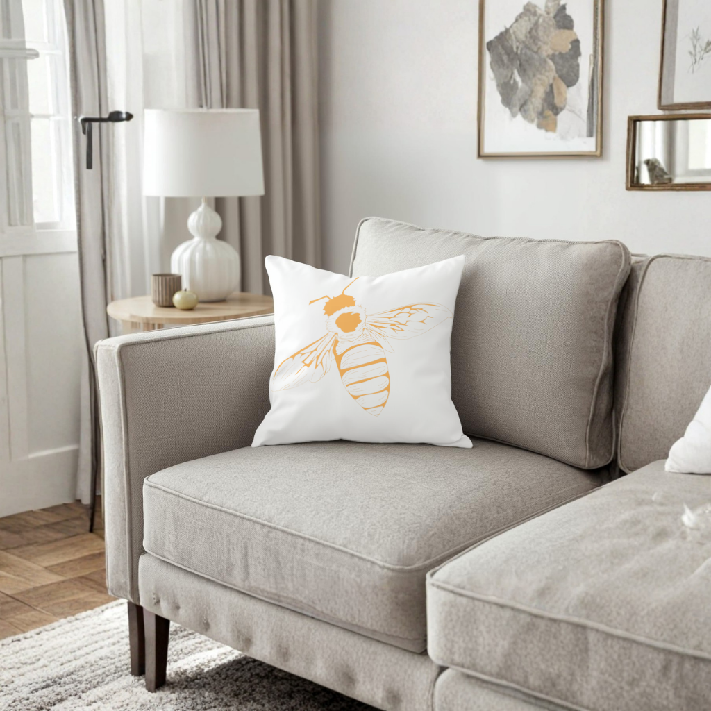 Minimal Orange Bee Illustration Decorative pillow cover