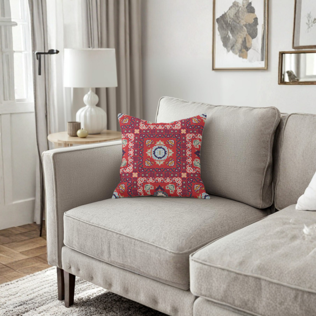 Traditional Kilim Inspired Red Ethnic Geometric Pattern Decorative pillow cover