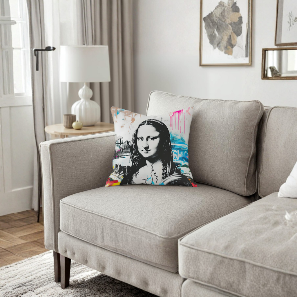 Graffiti Style Modern Mona Lisa Illustration Decorative pillow cover