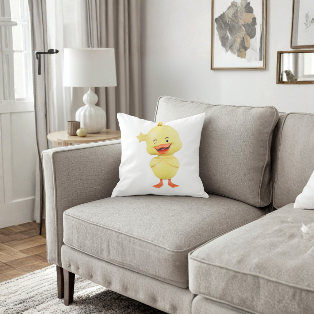 Cheerful Winking Yellow Duck with Star Decorative pillow cover