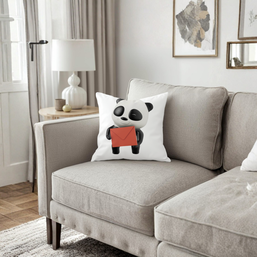 Happy Panda Character Holding Red Envelope Decorative pillow cover