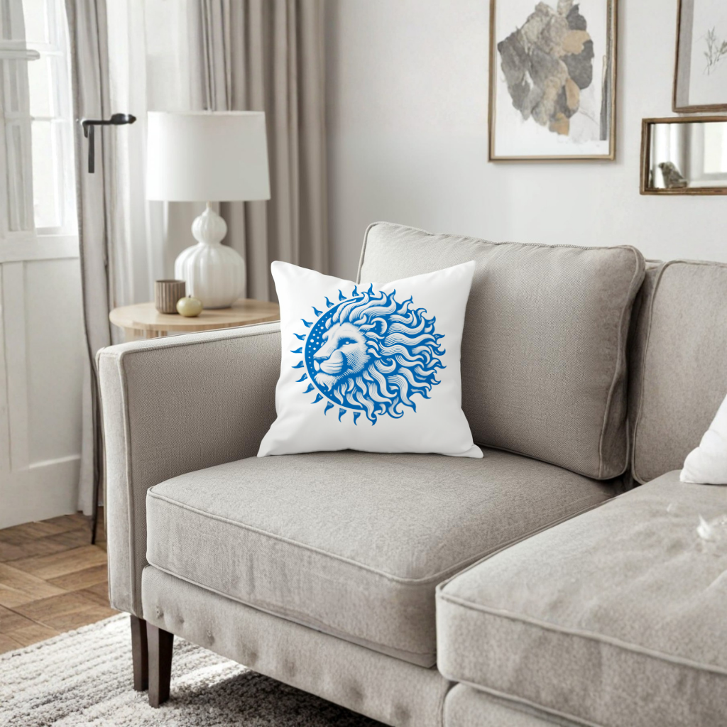 Leo Zodiac Sun and Moon Blue Motif Decorative pillow cover