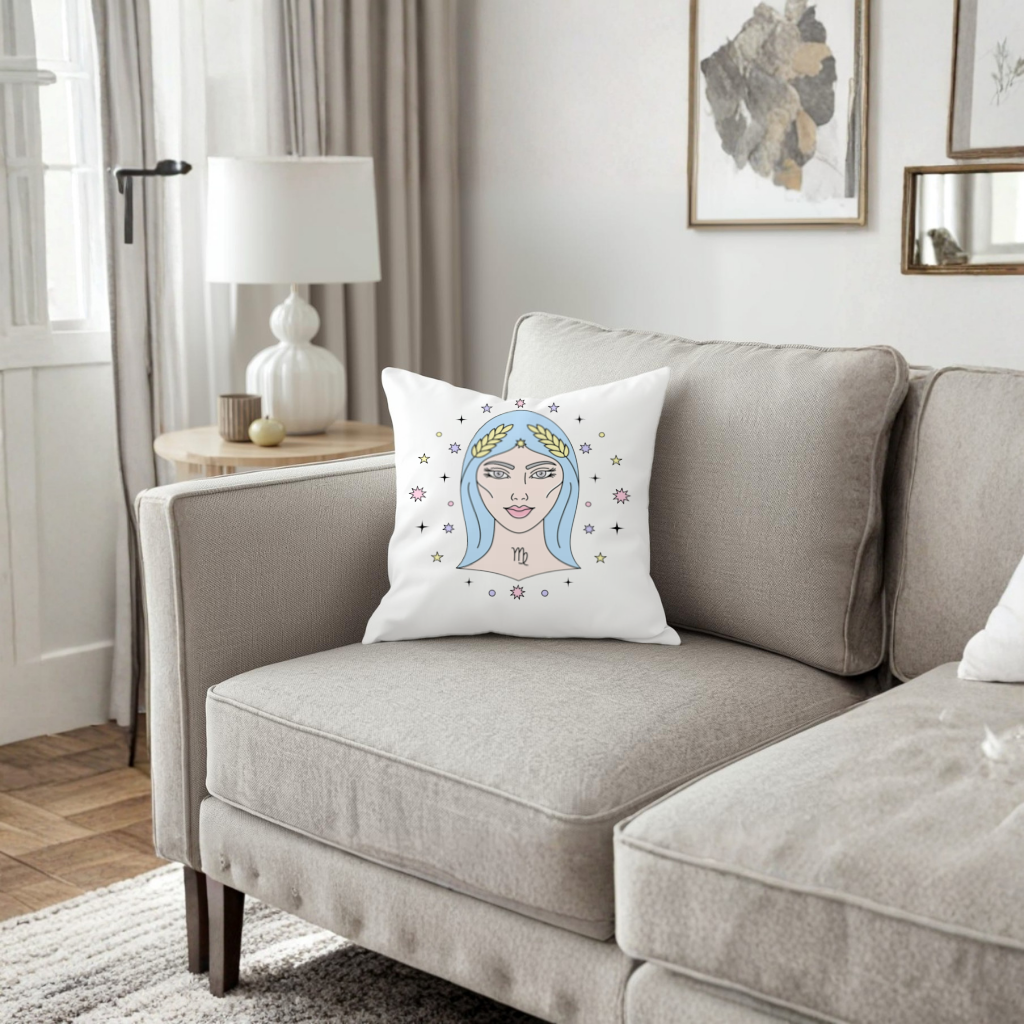 Virgo Zodiac Mystical Woman and Stars Decorative pillow cover