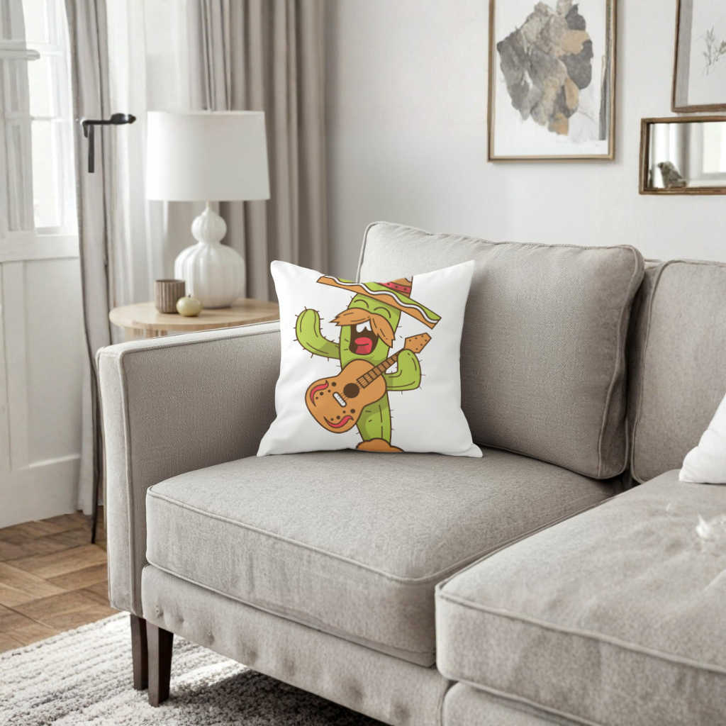 Mariachi Cactus Playing Guitar Decorative pillow cover